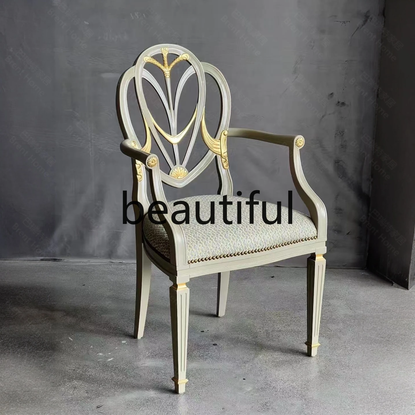 

European American Birch Exquisite Carved Single Chair Book Table Chair Dining Table Chair Versatile