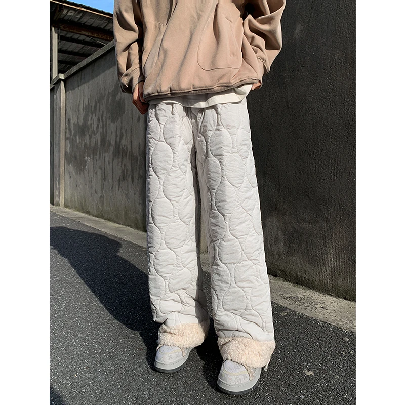 

Winter Thick Pants Men Warm Solid Color Lamb Wool Pants Men Streetwear Korean Loose Wide Leg Pants Mens Thicken Trousers M-2XL