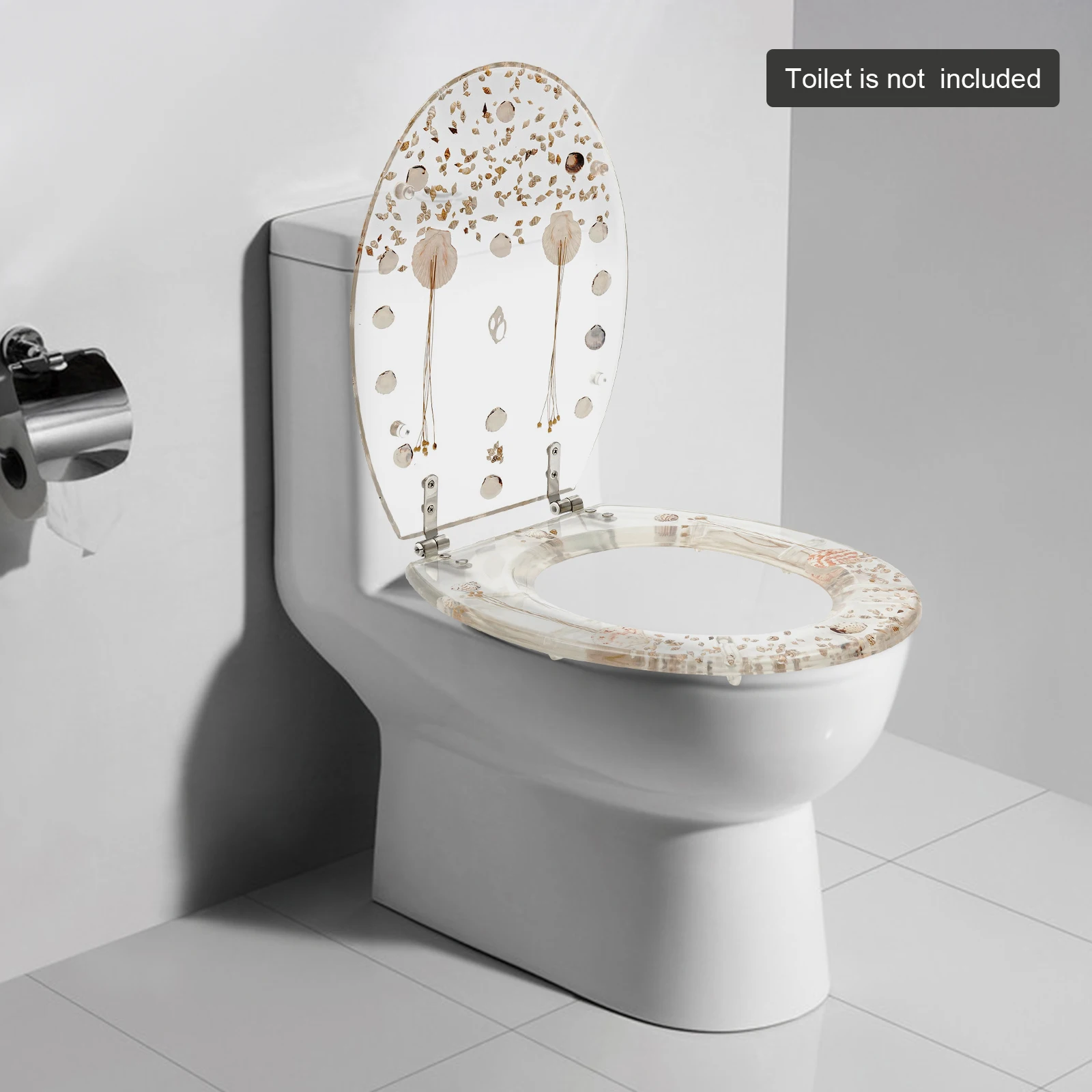 

Clear Resin Toilet Seat with Dried Flowers, Stainless Steel Hinges for Standard Toilets - 330lbs Capacity, Handmade Decorative