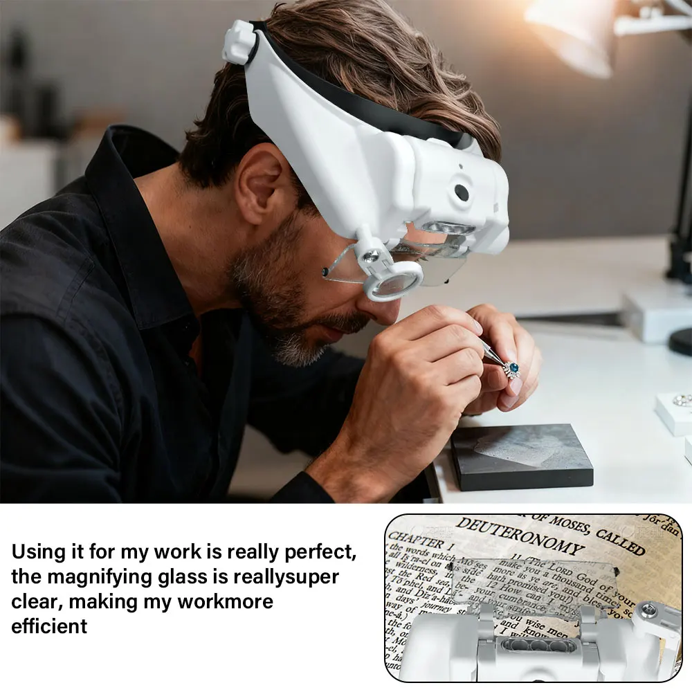 USB Rechargeable LED Lighting Lamp Head Loupe Jeweler Headband Magnifier Eye Glasses Optical Tool Repair Reading Magnifier
