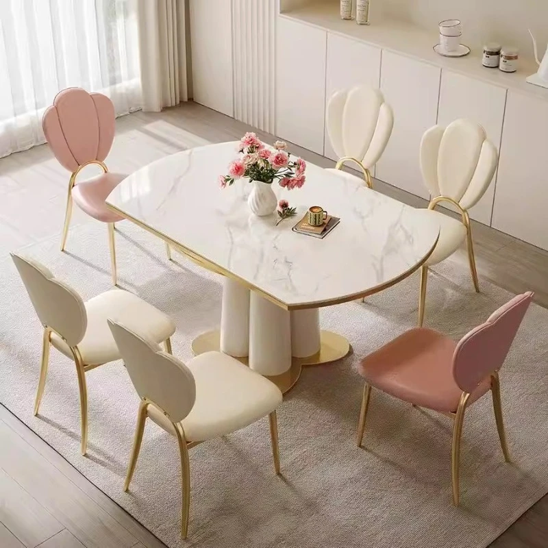 

6 Person White Dining Table Luxury Modern Unique Living Room Round Dining Table Extendable Nordic Mesas De Comedor Furniture