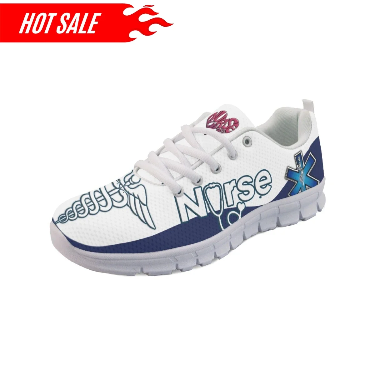 EMS EMT Ambulance Doctor Design Women Casual Sneakers Lightweight Lace up Flat Shoes Breathable Female Walk Shoes