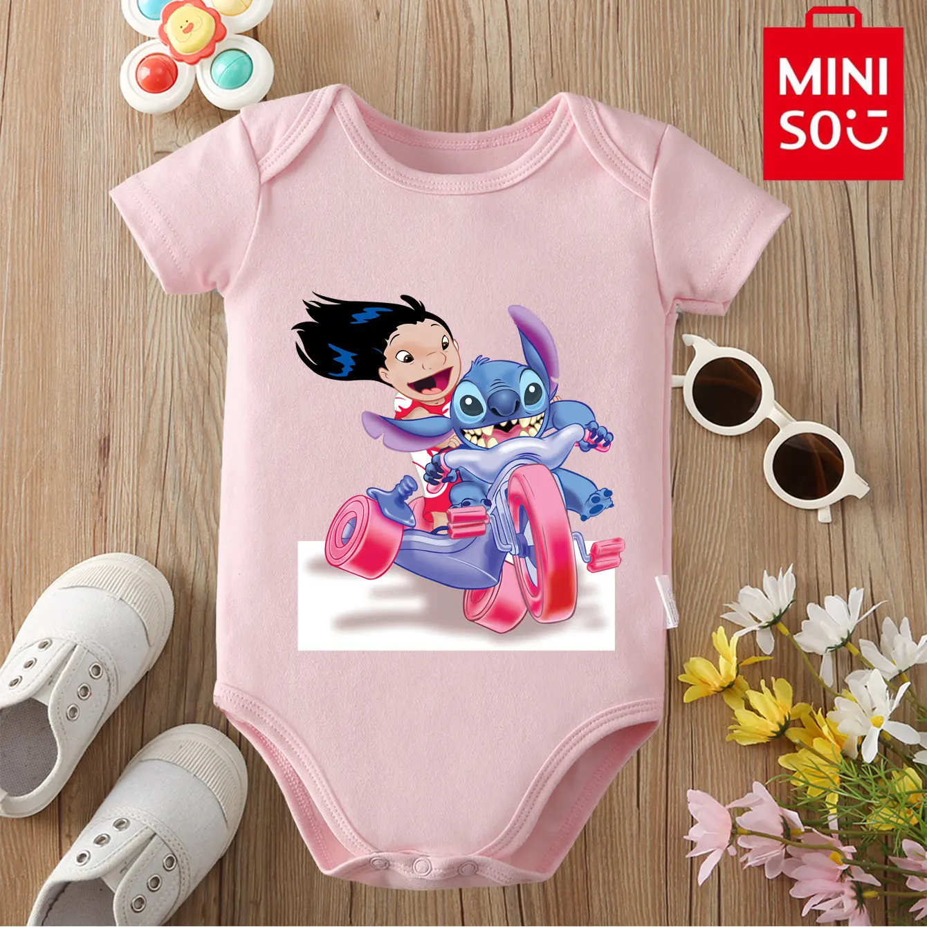 

Pure Cotton MINISO Bodysuit Lilo & Stitch Print Soft Baby Cloths Best Gift for Baby Onesie Jumpsuit for 0 To 12 Months Newborn
