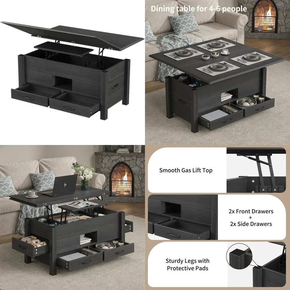 

Multifunctional 39.4 Convertible Coffee Table with 4 Storage Drawers and Hidden Compartment, Suitable for Living Room, Dining Ro