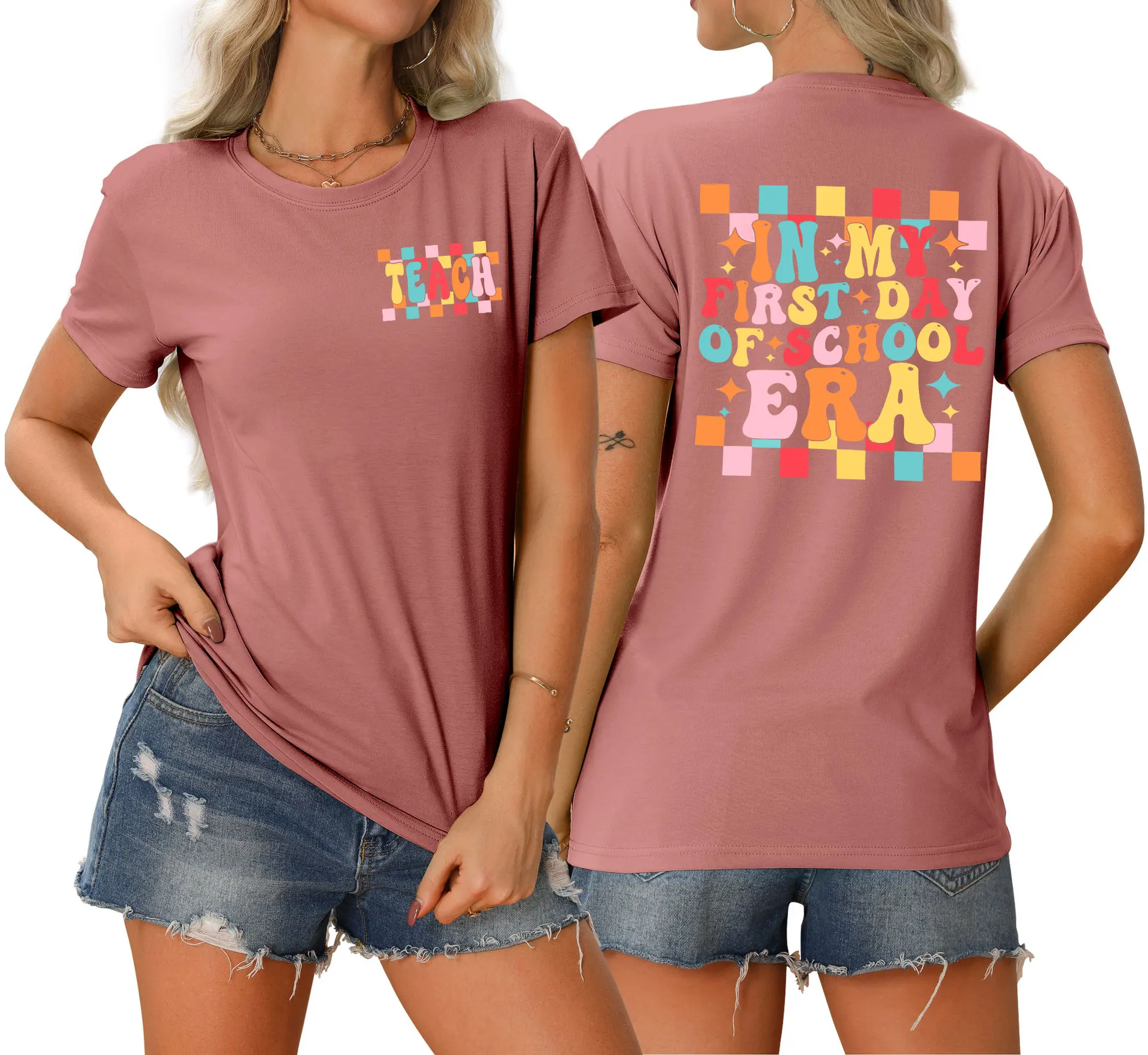 

Summer women's crew-neck casual T-shirt in my first day of school era printed new loose short-sleeved top with all fashion pullo