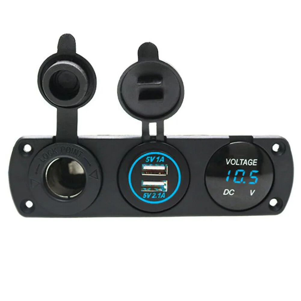 

12V Dual USB Port Socket Panel Switch Kit Marine Boat Car RV with LED Voltmeter