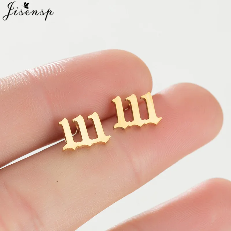 Black Lucky Angel Number Stainless Steel Earrings Women 111 222 333 555 666 777 888 999 444 Figure Ear Studs Girls Birthday Gift