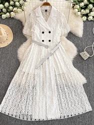 Quality Runway Brand Designer Summer Holiday Lace Embroidery White Wedding Dress Shirt Women Bridesmaids Vestidos Party Robe
