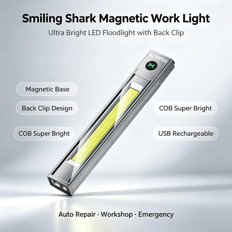 Smiling Shark Ultra Bright LED Flood Work Light Magnetic Base & Back Clip  Waterproof Inspection Light Special GZ-5109