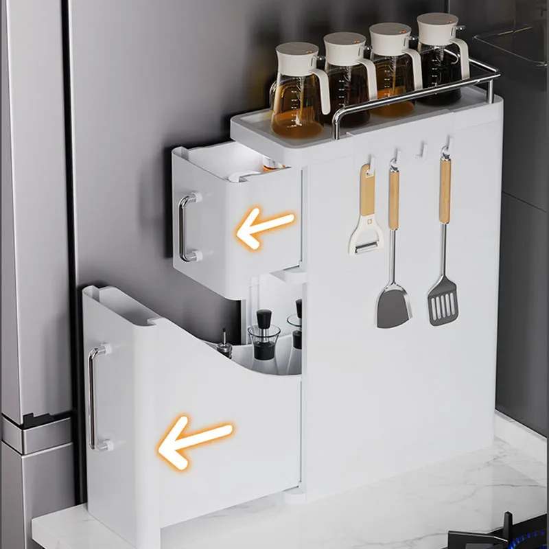 Pull-Out Spice Racks Multi-Functional Household Seasoning Organizer For Home Kitchen Countertop Narrow Cabinets Spice Cabinet