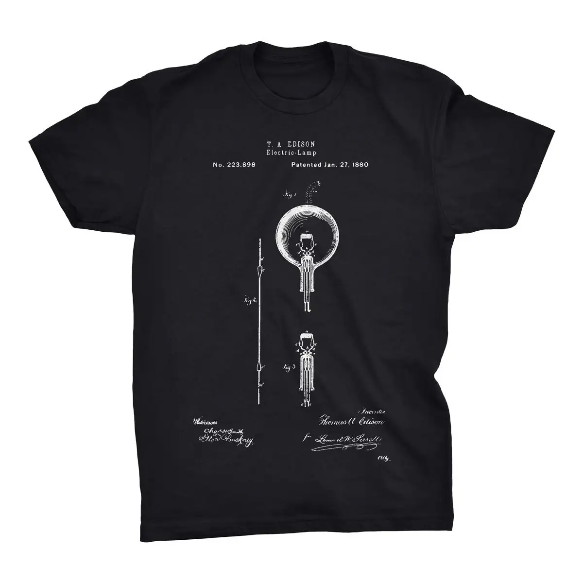 Light Bulb Patent T Shirt Edison Blueprint Available on Black White Red or Gray