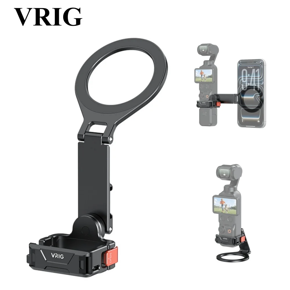 VRIG AC-103 2in1 Expansion Cage Magnetic Mount for DJI Pocket 4/3 Dual Camera Stand Tripod Phone Holder Outdoor Live Streaming