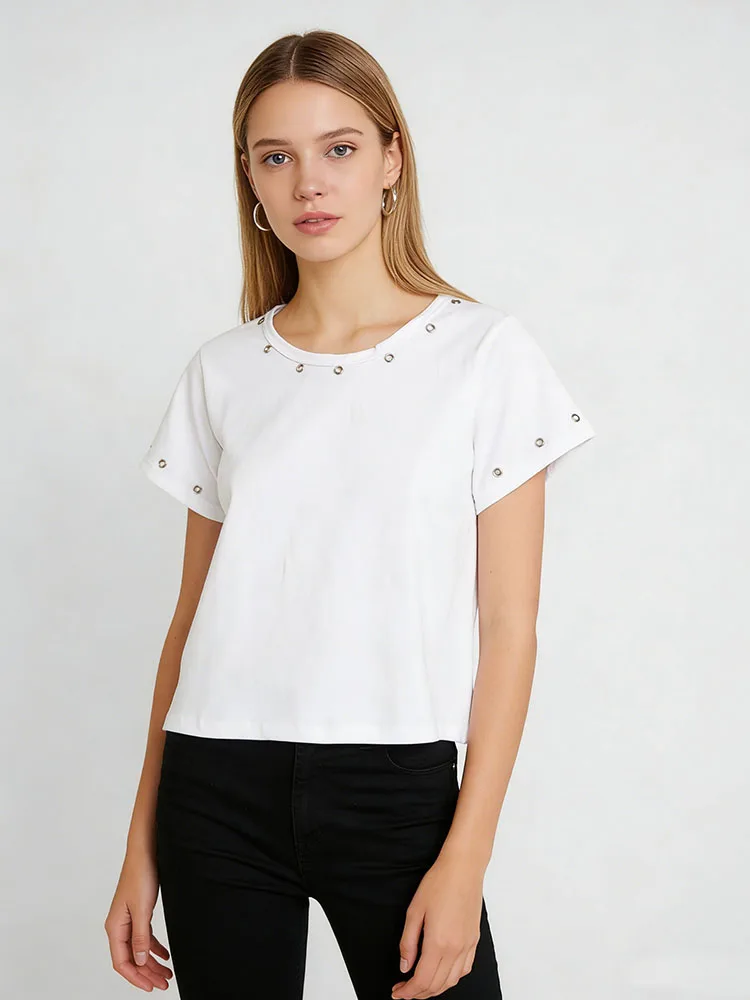 

2026 Women's Trendy Ins Fashion New Street Beautiful Harajuku Solid Color Round Neck Hooded T-shirt Y2k Clothing