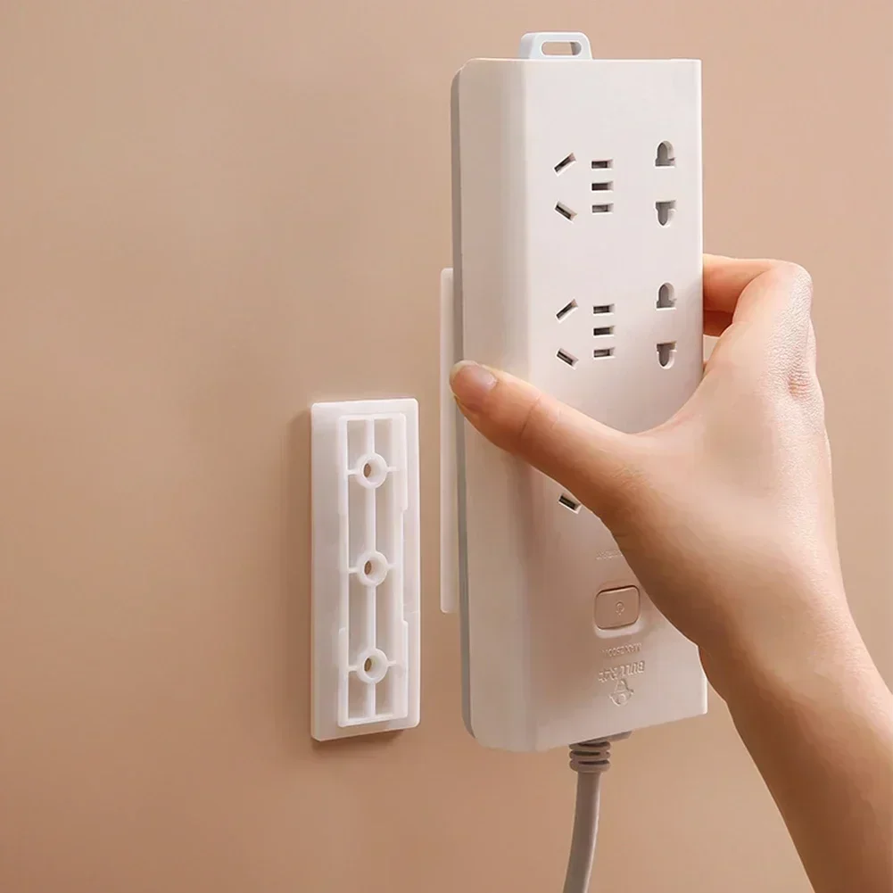 2pcs Wall-Mounted Plug Fixer Sticker Punch Free Home Socket Fixer Cable Wire Organizer Seamless Power Strip Holder