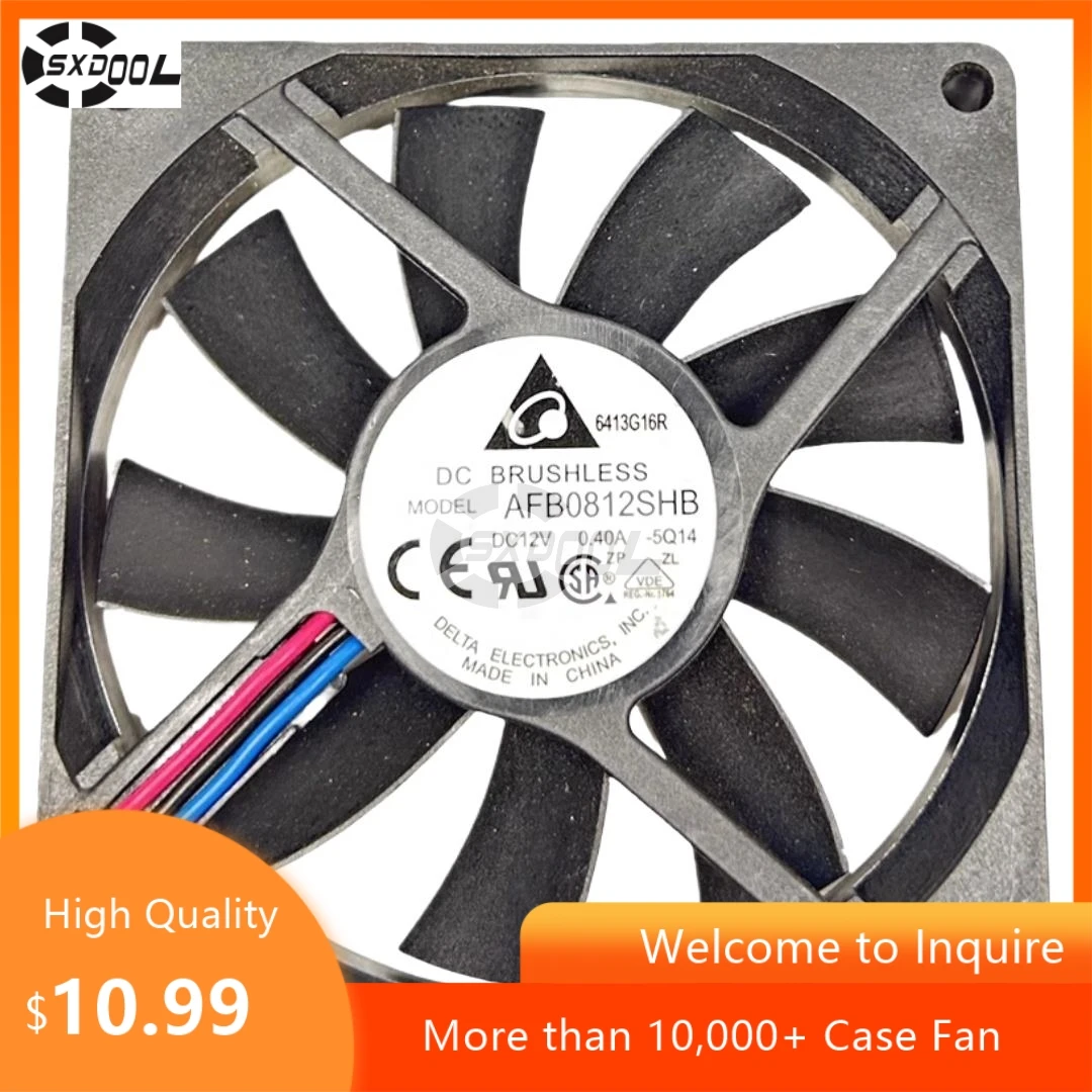 New Delta AFB0812SHB 8015 High Airflow CPU Cooling Fan, 80x80x15mm, 12V 0.40A, Dual Ball Bearing, 3-Wire, 4200 RPM, 42.73 CFM