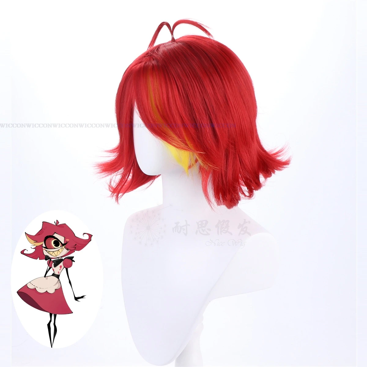 

hasbin Cos Niffty Wig Anime Hotel Cosplay Wigs Short Red Curly Heat Synthetic Hair Women Halloween Costume Party Role Play