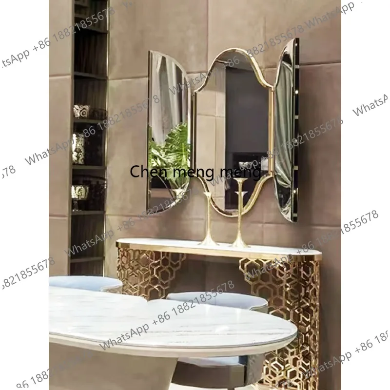 

New three-fold bathroom light luxury vanity vanity makeup washstand wall-mounted folding mirror customization