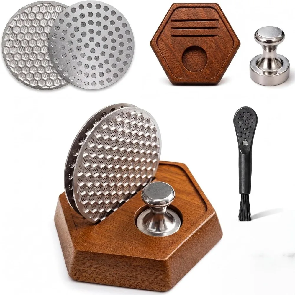 Dual Puck Screens Espresso Puck Screen Kit Magnetic Pickup Nylon Brush Portafilter Screen Kit Dual Hole Patterns Reusable
