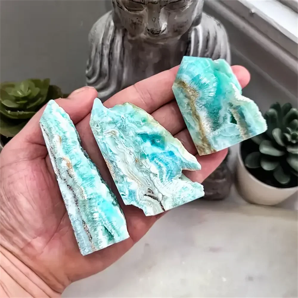 1pc Rare Blue Aragonite Raw Stone Specimen - Natural Smithsonite Crystal Quartz, Bohemian Style Home & Office Desktop Decor - view 3