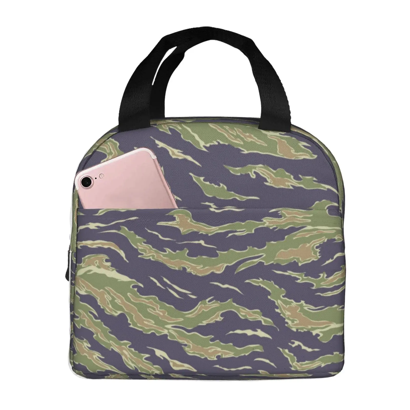 Tiger Stripe Camouflage Print Insulated Lunch Box Leak-proof Thermal Cooler Lunch Bag for Men Women Kids Work Trip Picnic
