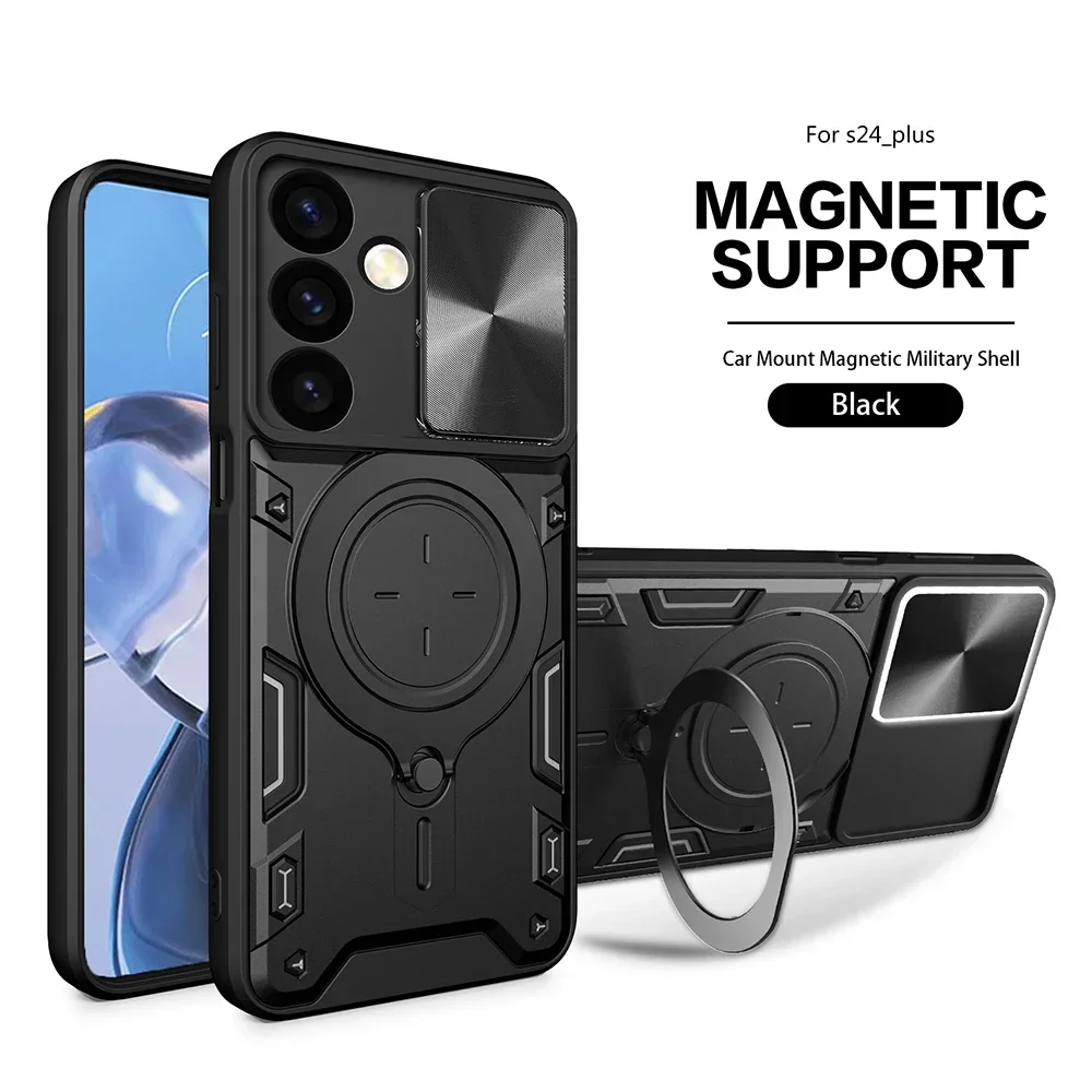 

Magsafe Magnetic Camera protection case for Samsung Galaxy S24 S23 S21 Ultra Plus S23FE S21FE Armor Hybrid Metal Ring Back Cover