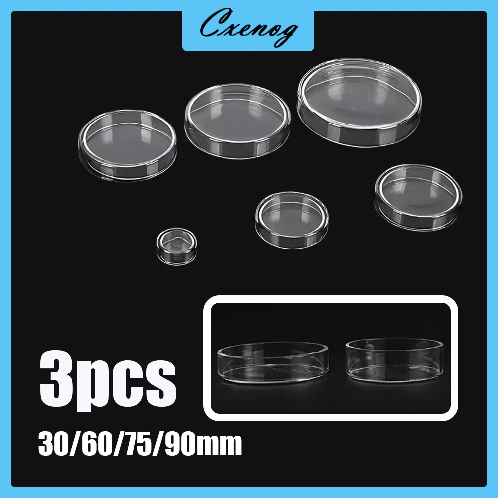 3PCS/Set Glass Petri Culture Dish 35/60/75/90/100/120mm with Lids Laboratory Bacterial Yeast Borosilicate Lab Supplies