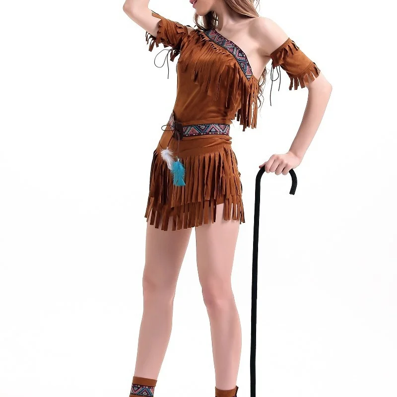 

Новинка 2025, индийский этнический костюм на Хэллоуин, комплект с кисточками «Дикий человек», женский этнический сценический костюм, традиционная китайская одежда