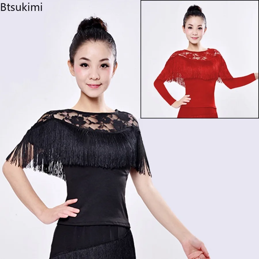 

Женский топ для латинских танцев, новый танцевальный костюм с кружевной бахромой, национальный стандарт, ча-ча-танго, сценическое выступление, повседневная тренировочная одежда