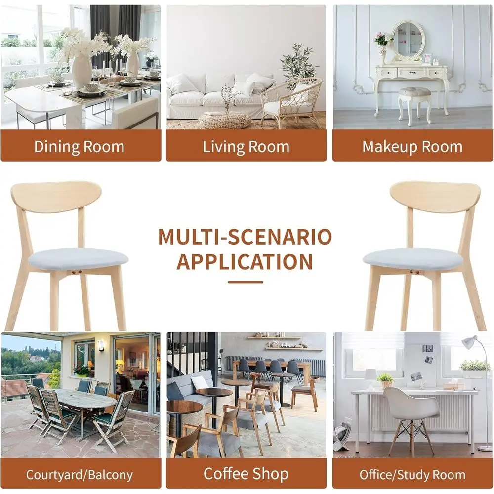مجموعة من 4 كراسي لتناول الطعام من الخشب الصلب الحديث في منتصف القرن مع وسائد مقعد من الكتان للاستخدام المنزلي والمطاعم (طبيعي)