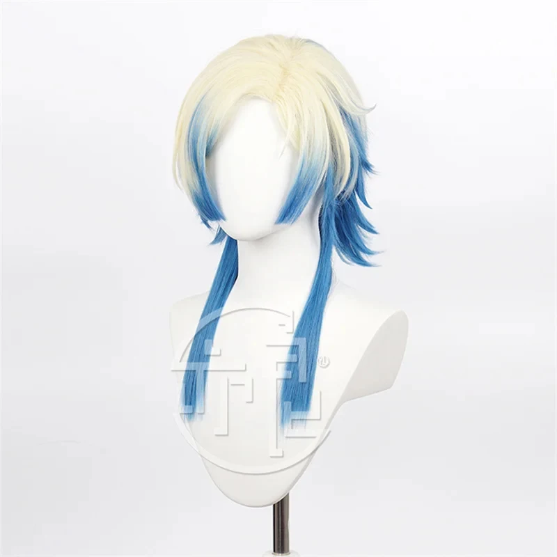 Peluca de Cosplay de Alta Calidad de Michael Kaiser de Anime LOCK, Color Degradado Amarillo y Azul, Resistente al Calor, Sintética