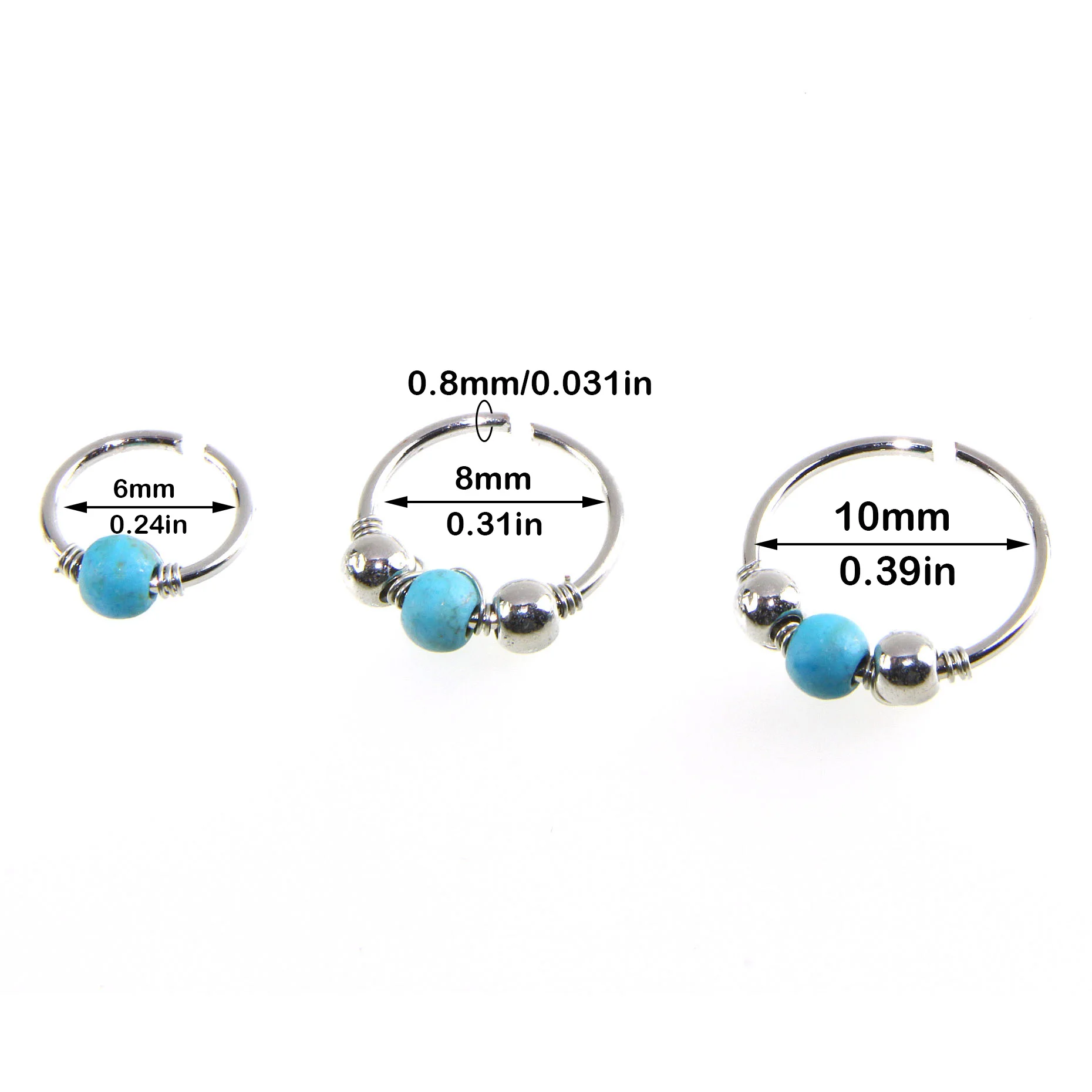 3pcs Beads Captive Nose Rings Septum Piercing Hoop Earrings Lip Ring Ear Cartilage Tragus Helix Circular Body Jewelry