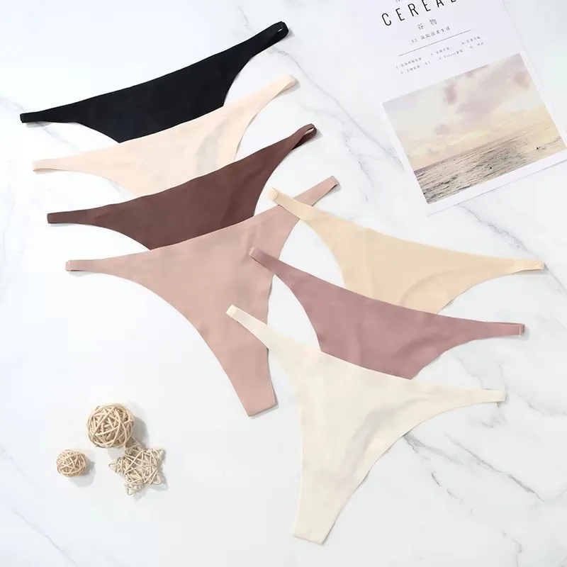 

1/3pcs Ice Silk Seamless Panties For Women Soft Thin Band Thongs Woman Satin Underwear Female Bikini Panties String Tangas Mujer