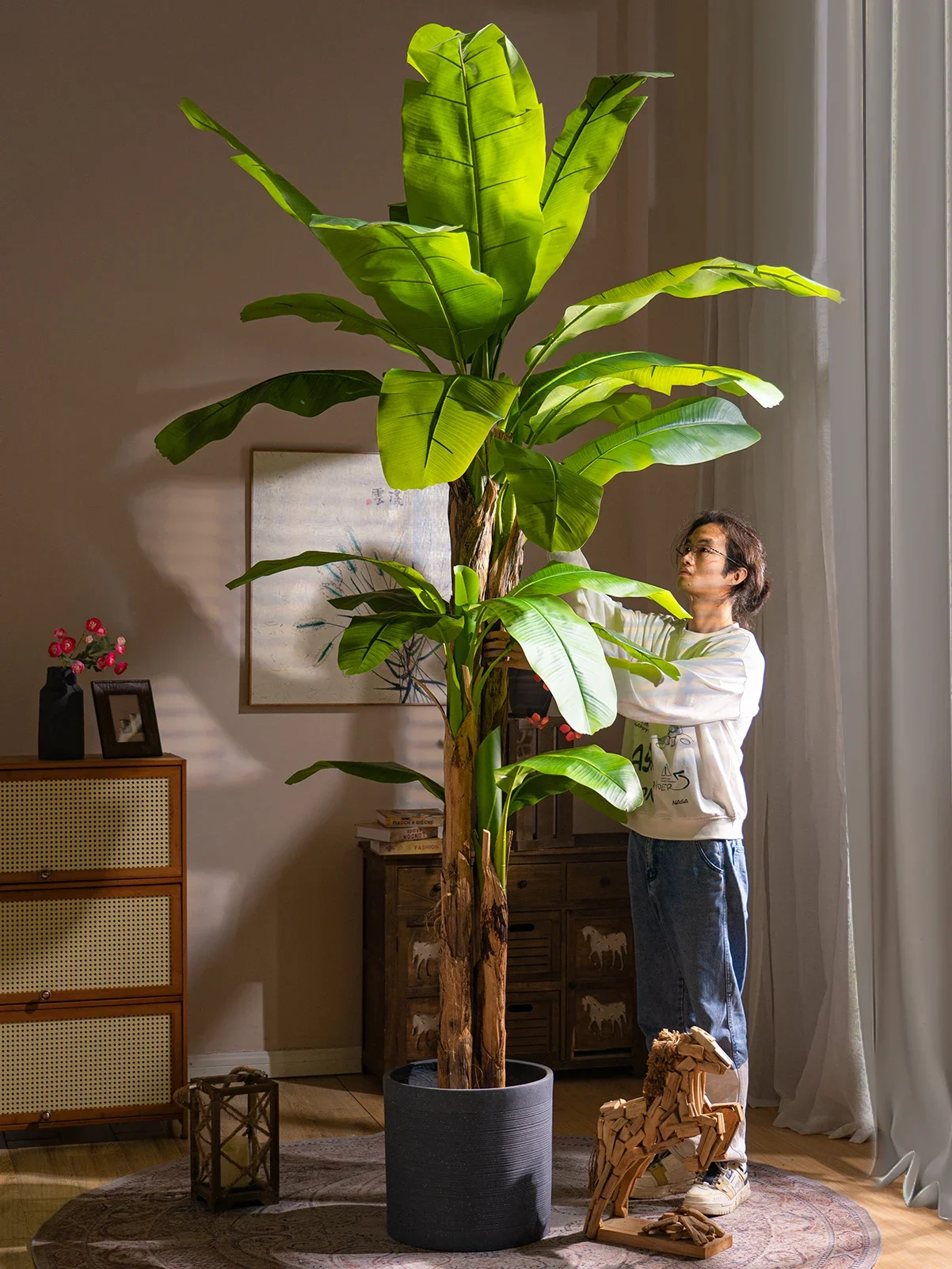 

XK Large Artificial Big Leaves Banana Tree Decorative Bionic Green Plant Indoor Ornaments