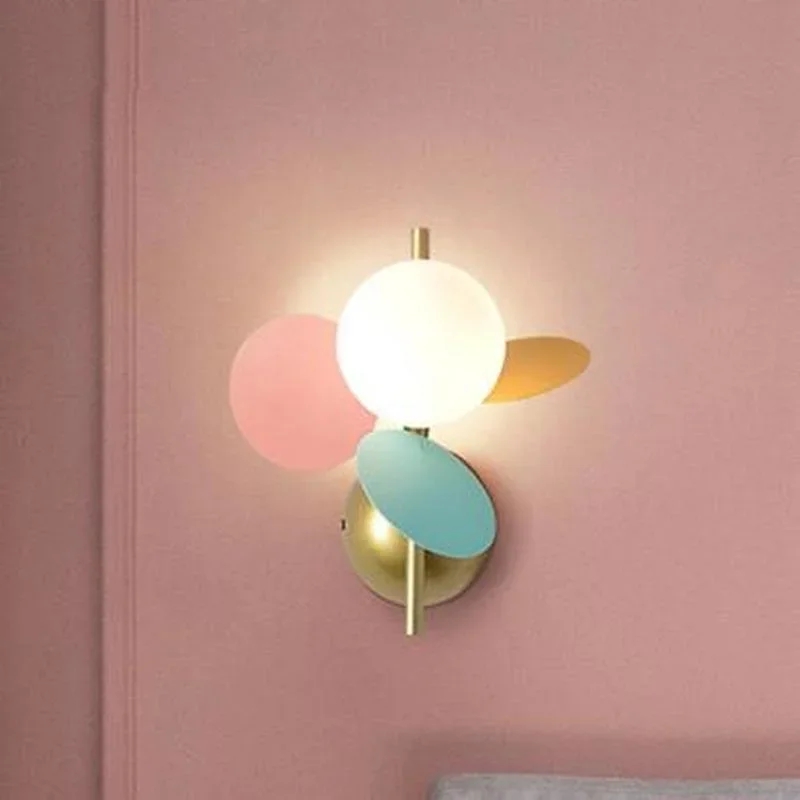 Nordic Macron Wall Lamp Colored Acrylic Sheet LED Light Milky White Ball Glass Lampshade Living Room Lighting Bedroom Decoration