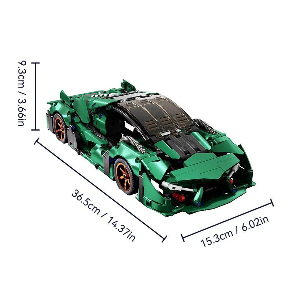 Supercar Model Brick Kit Creatief 1000 stuks Technische MOC-stijl Groen Desktop Collectible Vakantiecadeau Heren Dames Kinderen