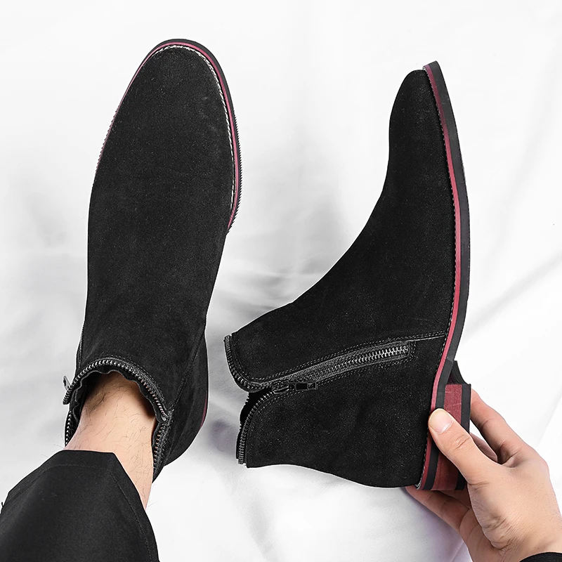 Winter New Men's Leather Frosted Workwear Casual Short Boots Fashion Brand Men's Comfortable Side Zipper Casual Chelsea Boots
