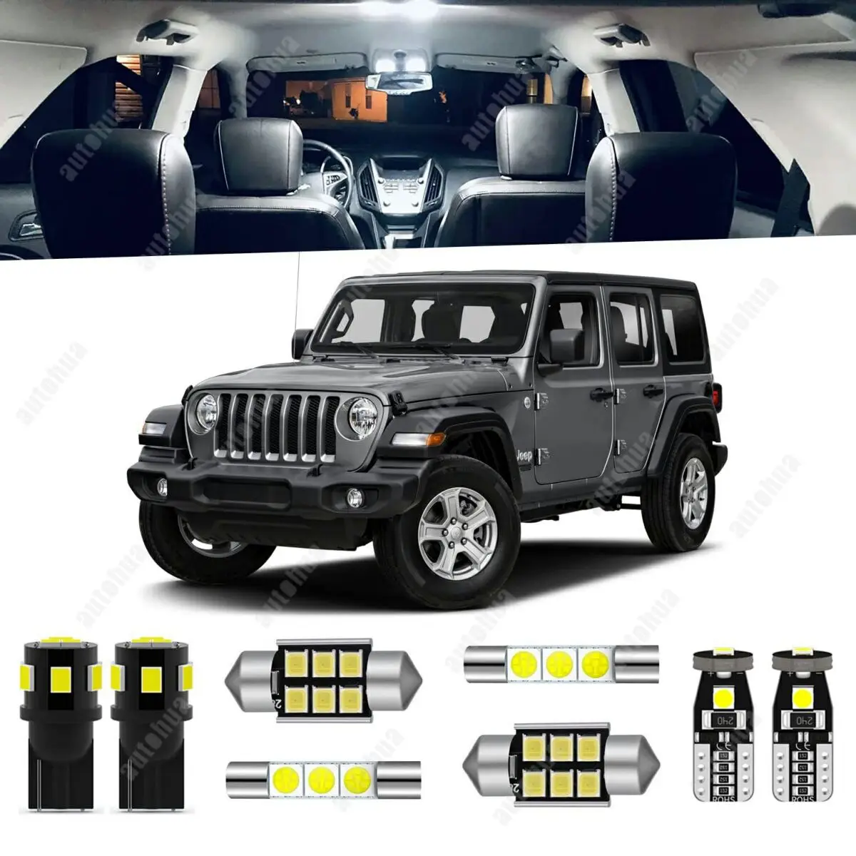 LED Interior Lights For Jeep Wrangler JK 4-Door 2007-2018 White 6000K LED Lighting 23Pcs