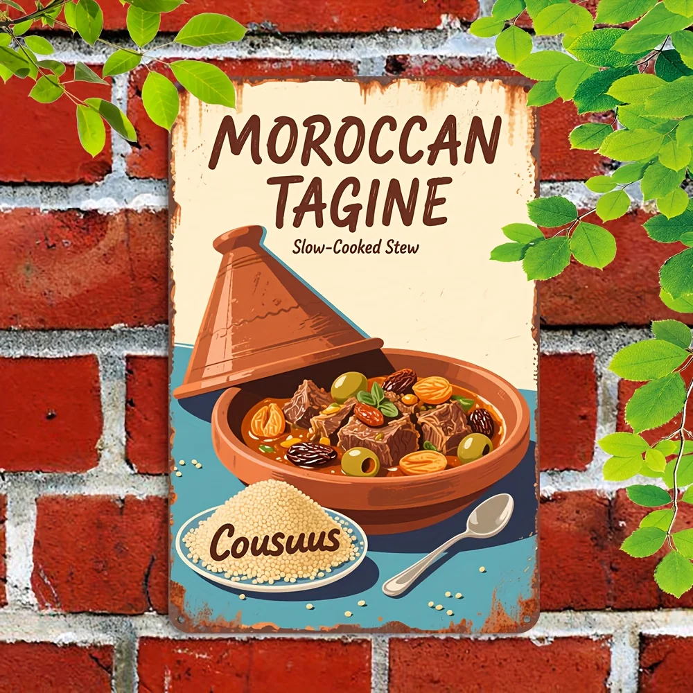 Vintage Moroccan Tagine Style Aluminum Wall Art 8x12 Inch Waterproof Durable Metal Sign For Kitchen Dining Room Home Decor