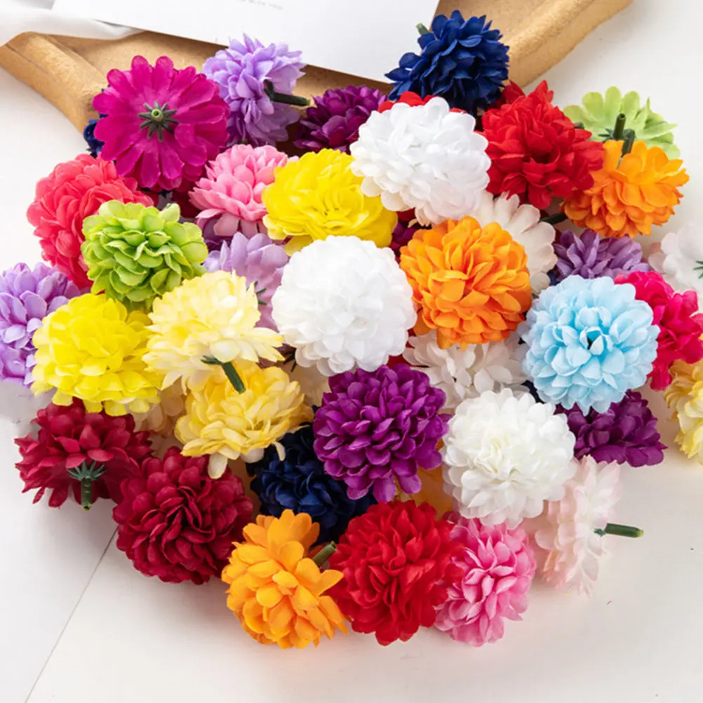 

35 шт. искусственных головок хризантем из шелковой ткани для поделок, свадебного декора, цветочных композиций