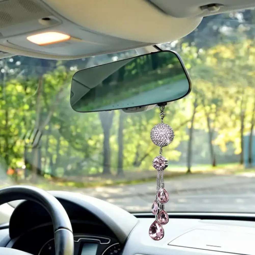 Sparkling Rhinestone Car Pendant Stainless Steel with Refractive Faux Crystal Ball for Compliments for A Glamorous Interior