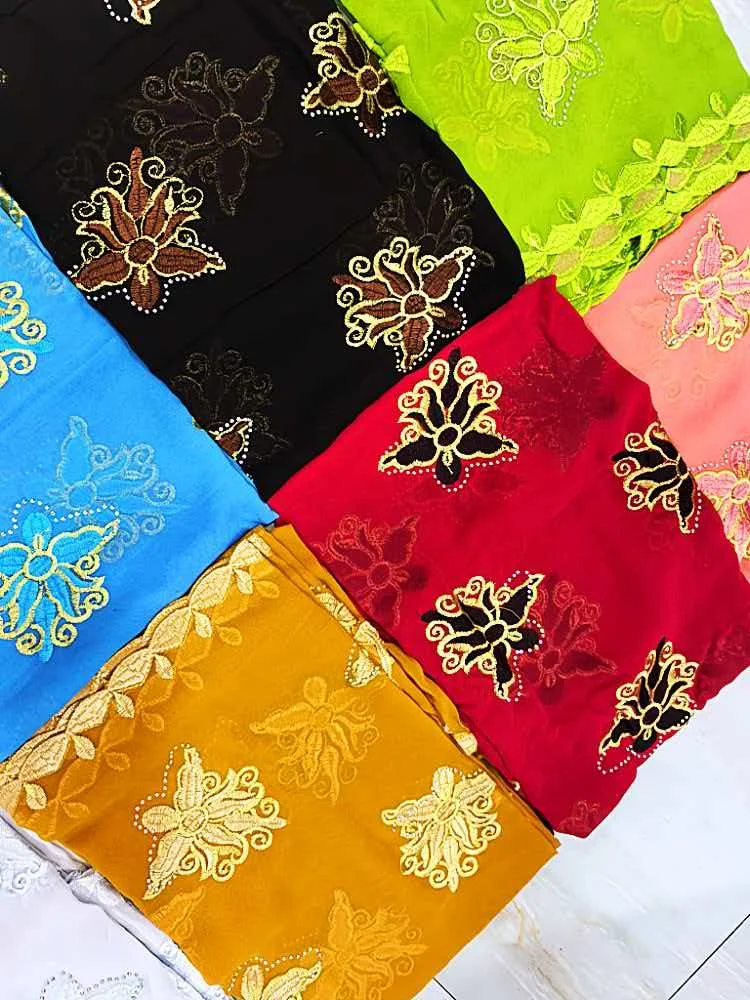 Schal Muslimische Afrikanische Tücher Chiffon Gute Qualität 2026 Neueste Afrikanische Muslimische Islamische Hijab Dubai Stickerei Schal Kashkha Dubai – Detail 14