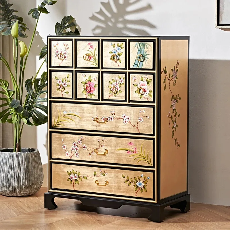 

New Chinese American solid wood chest cabinet storage locker bedroom living room retro side cabinet entrance cabinet