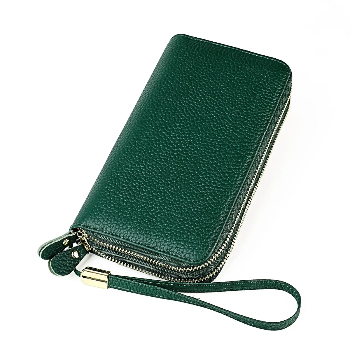 Womens Large Capacity Genuine Leather RFID Blocking Wallets Wristlet Clutch Card Holder Phone Pocket Double Zipper Long Wallet