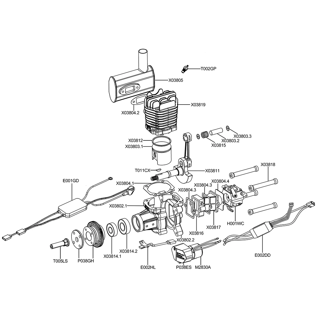 EPHIL XG-38cc-S PRO Aircraft Model Gasoline Engine Hot Head Electric Start Single Cylinder Side Row Fixed Wing