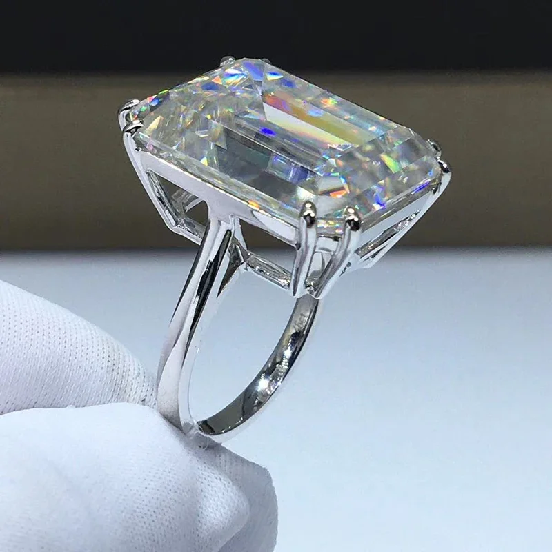 

10Carat Real Au750 Solid 18K White Gold Ring DVVS1 Moissanite Diamonds Emerald Shape Wedding Party Engagement birthday