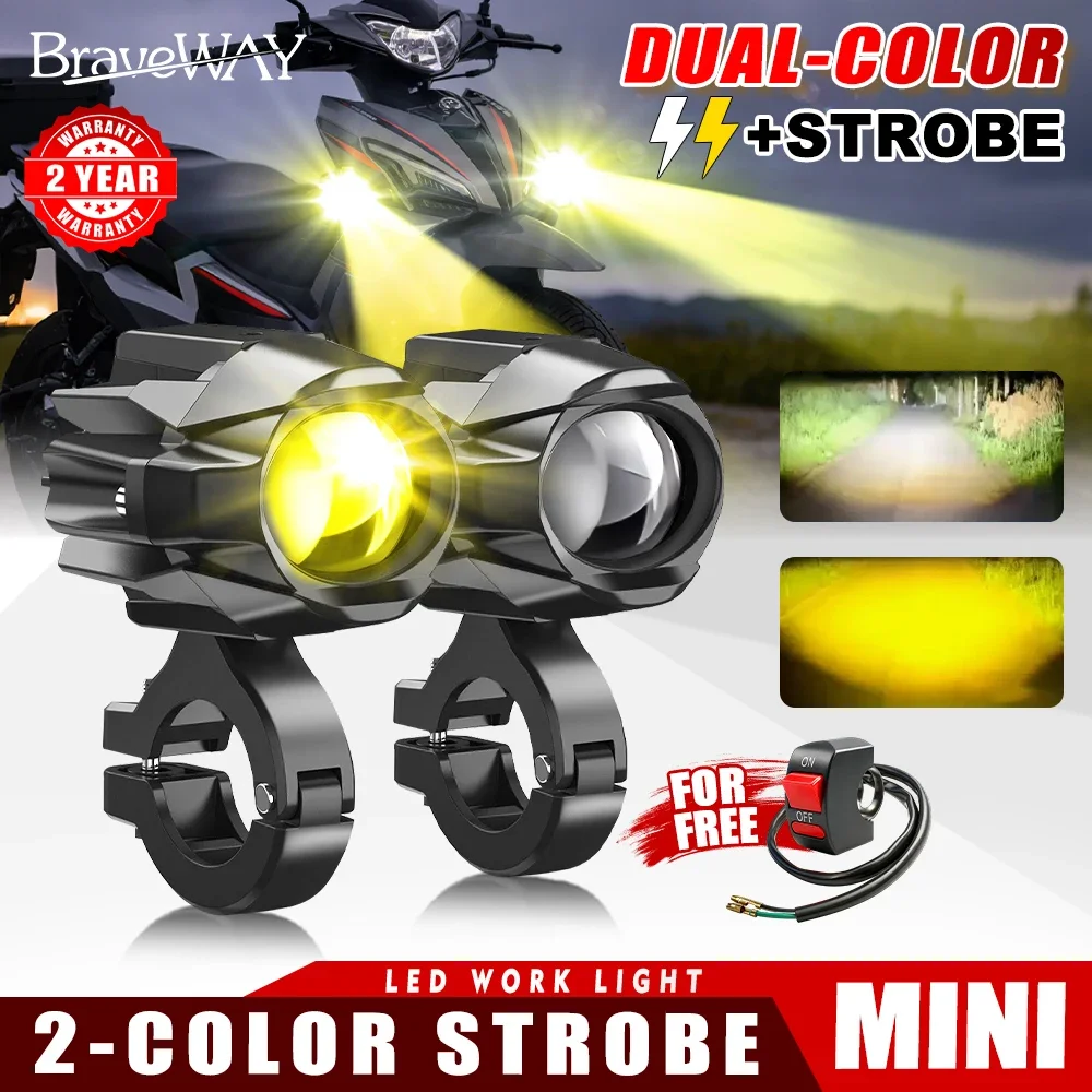 HAOLIDE Mini LED Work Light Motorcycle Auxiliary 3500k Fog Light Strobe with Switch for Motorbike Driving Car Spot off-road use
