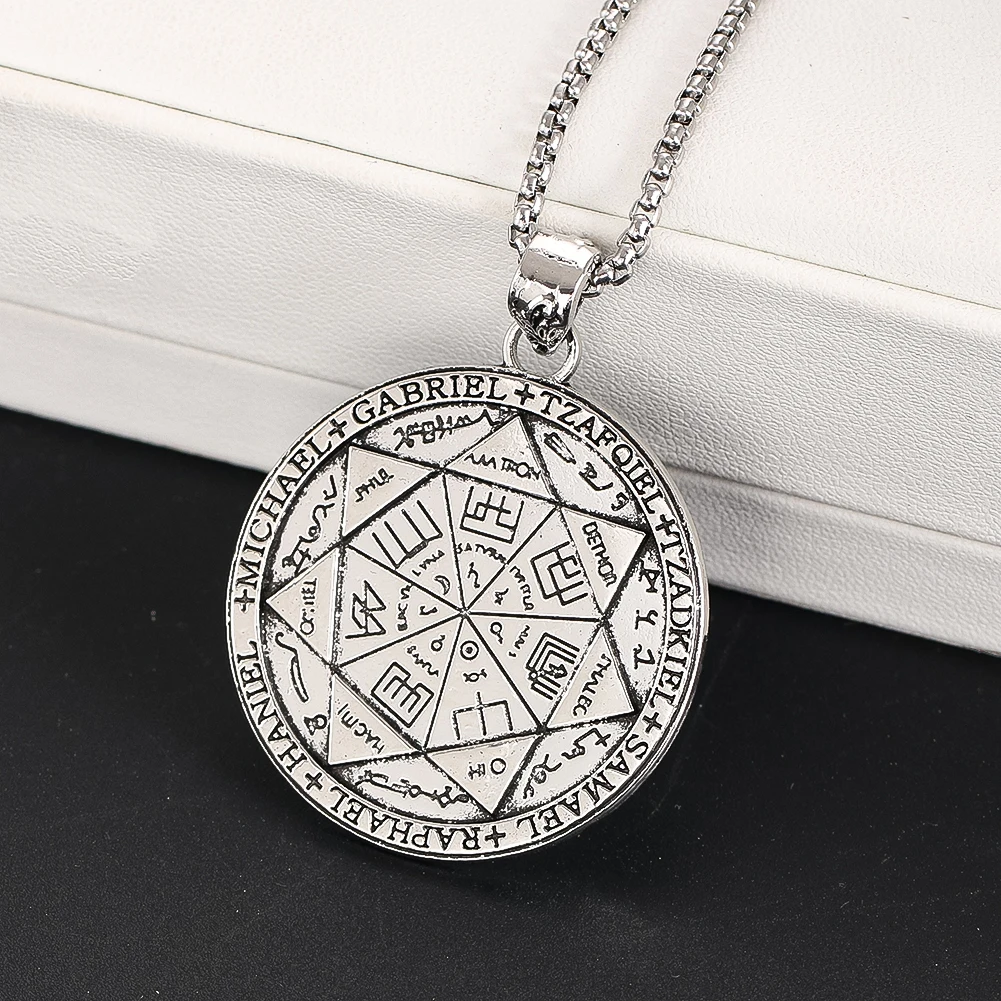 Seven Archangels Medal Angel Pendant Necklace for Women Men Seal of Solomon Stainless Steel Lucky Amulet Protection Jewelry Gift