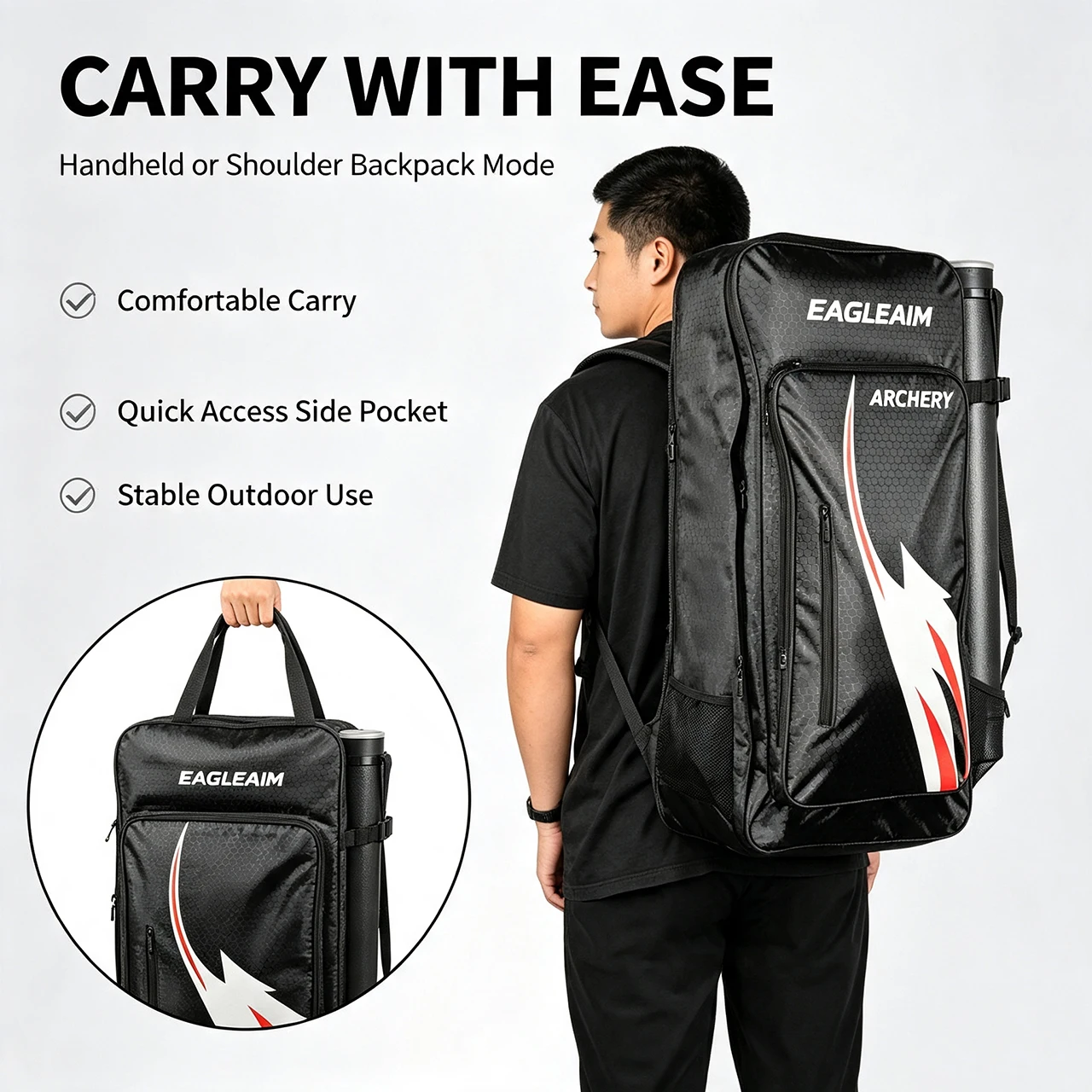 Recurve Bow Backpack Portable Split Bow Case Hand&Shoulder Carry Archery Bag Large Capacity Quiver Storage Bag for Archery Shoot