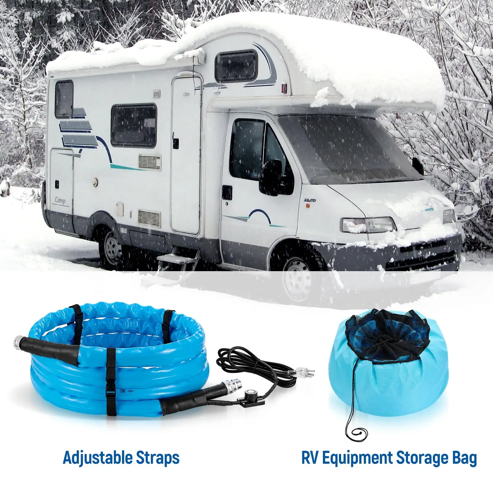 خرطوم مياه ساخن 30 قدمًا RV، حماية من التجميد حتى -40 ° F/-42 ° C، ترموستات موفر للطاقة، مياه الشرب آمنة للمركبات الترفيهية/الحديقة #3