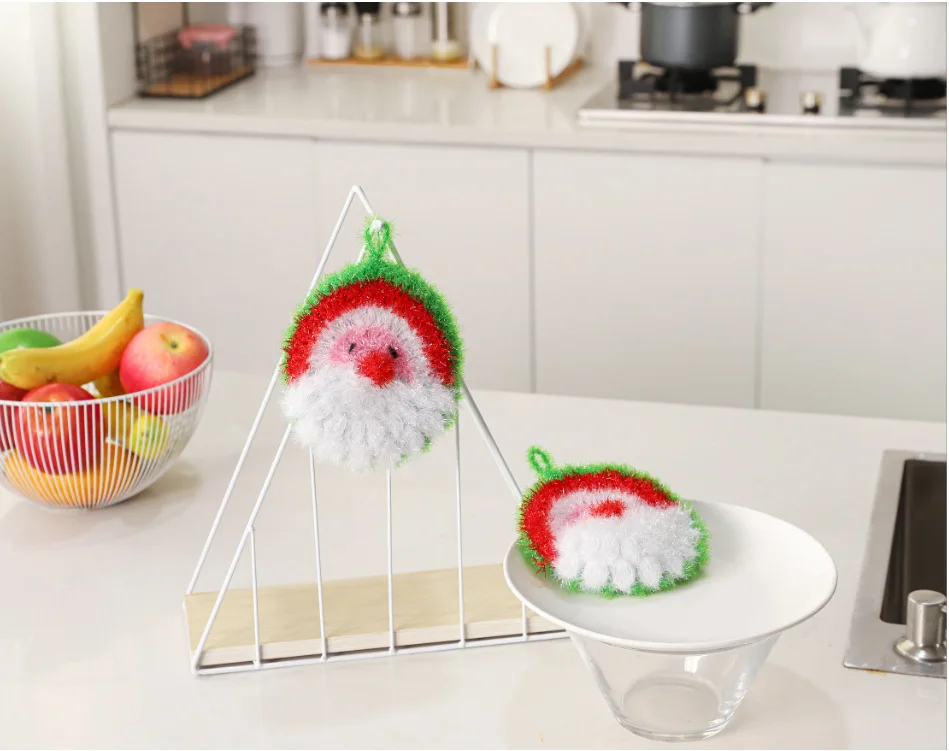 2PCS/LOT Korea High Efficient Anti-grease Santa Claus Shape Dish Cloth Acrylic Washing Towel Magic Kitchen Cleaning Wiping Rags